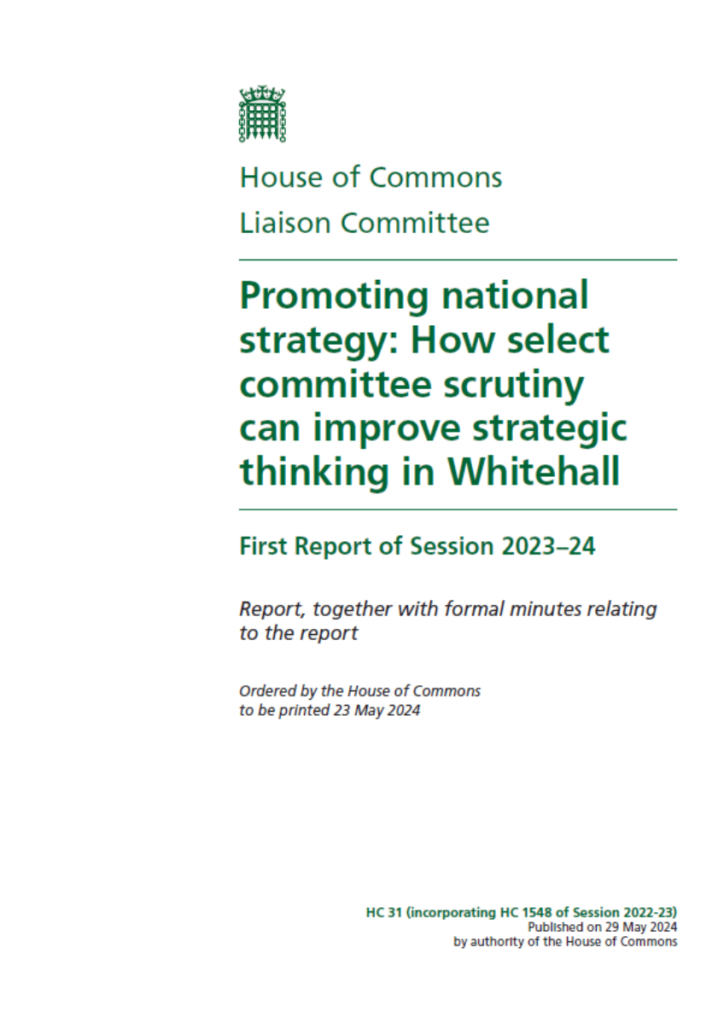 'Promoting national strategy' by the House of Commons Liaison Committee